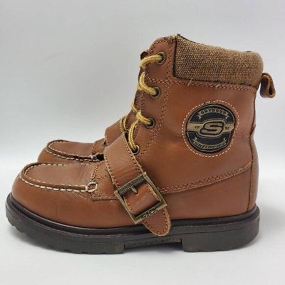 Skechers SKX Kids Adventure Brown Leather Lace Up Boots Size 1.5 - Picture 2 of 11